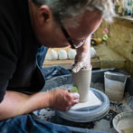 Richard Heeley at work in his pottery in Shropshire Feb 2018
